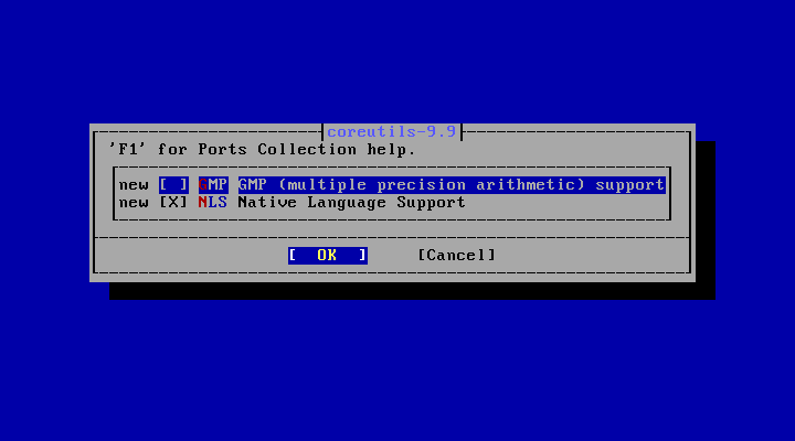 「FreeBSD 14.5 RELEASE」-「/usr/ports/sysutils/coreutils」「make config」