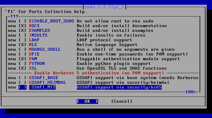 「FreeBSD 15.0 RELEASE」-「/usr/ports/security/sudo」「make config ②」