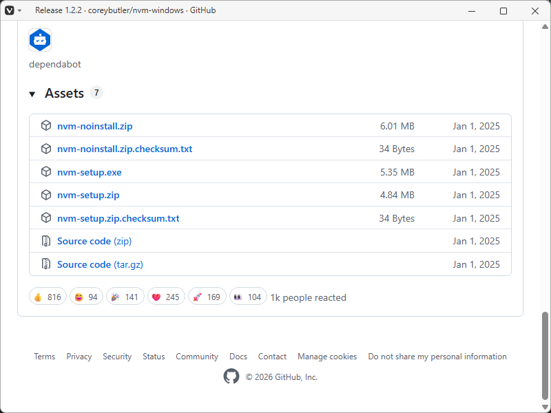 「Node Version Manager」-「GitHub」「Latest」「最下部」