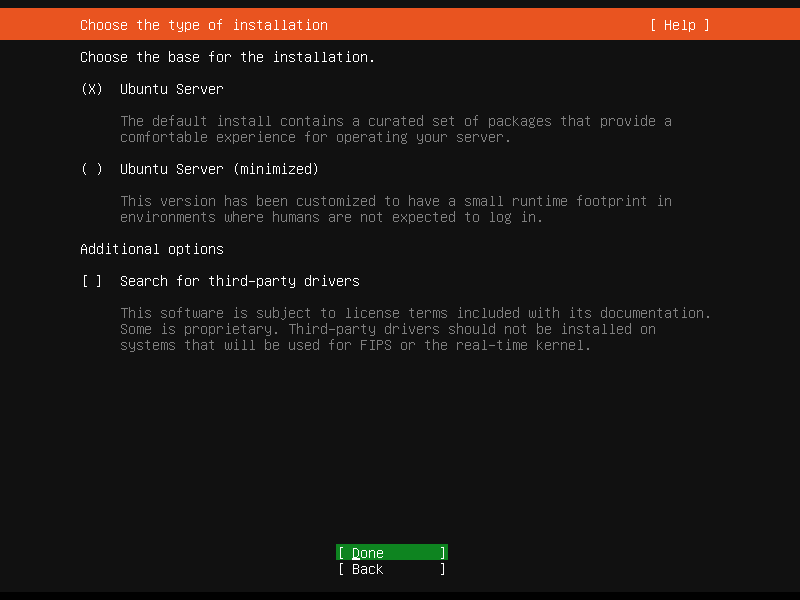 「Ubuntu 22.04 Server」-「インストール」「choose the type of installation」
