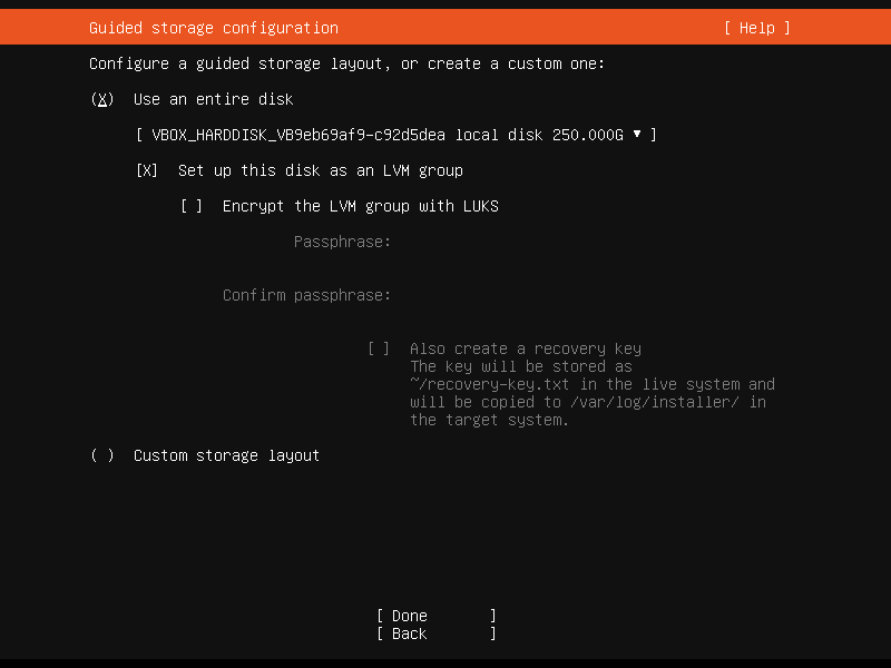 「Ubuntu 22.04 Server」-「インストール」「Guide strage configuration」