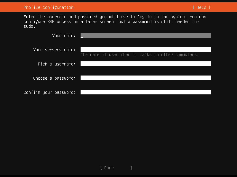 「Ubuntu 22.04 Server」-「インストール」「Profile configration」