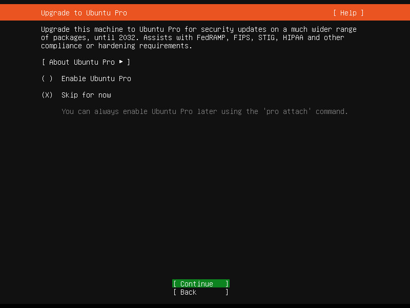 「Ubuntu 22.04 Server」-「インストール」「Upgrade Ubuntu Pro」