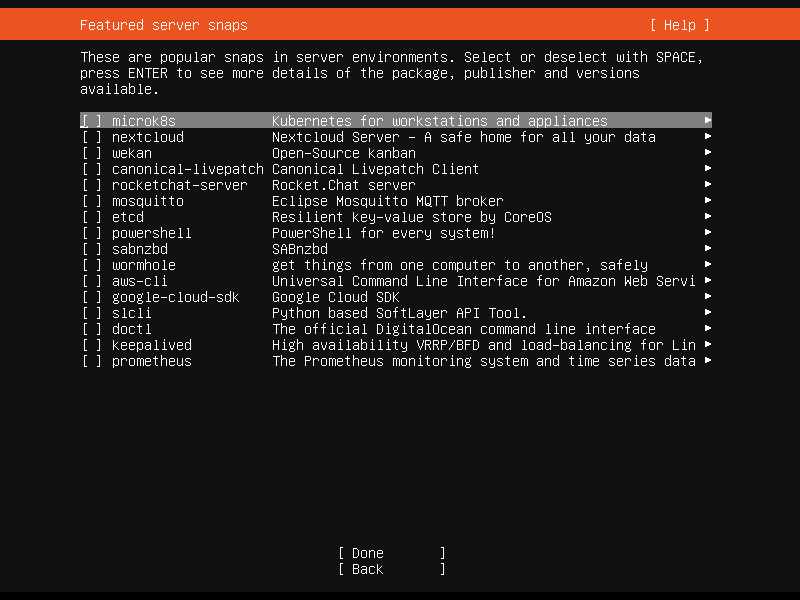 「Ubuntu 22.04 Server」-「インストール」「Featured server snaps」