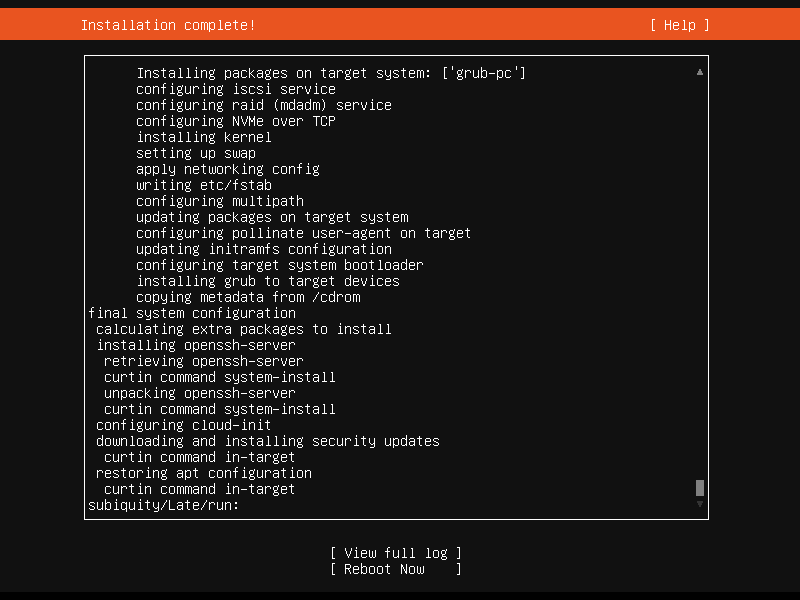 「Ubuntu 22.04 Server」-「インストール」「Installation complete！」