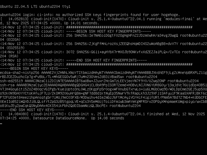 「Ubuntu 22.04 Server」-「ログイン画面」