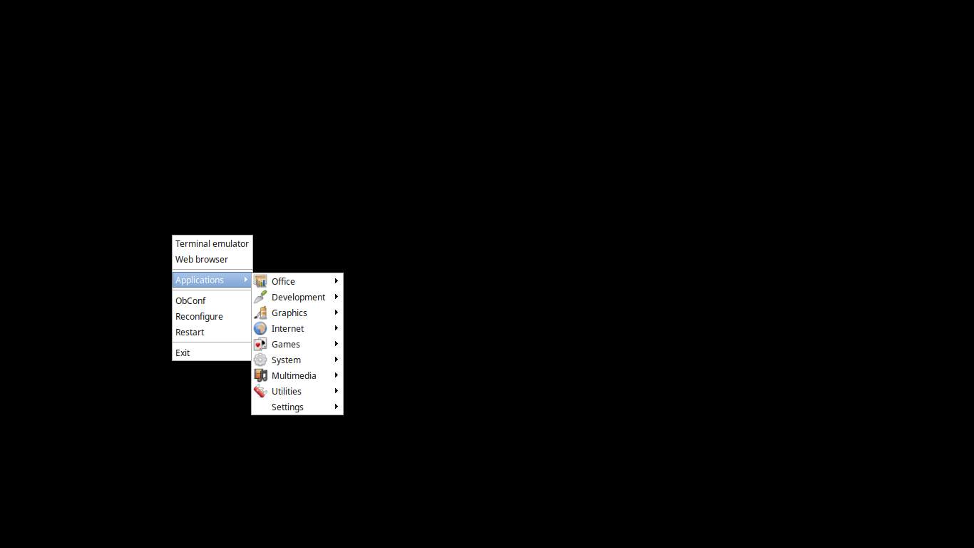 「Ubuntu 25.04 Openbox」-「デフォルトのデスクトップ・メニュー」