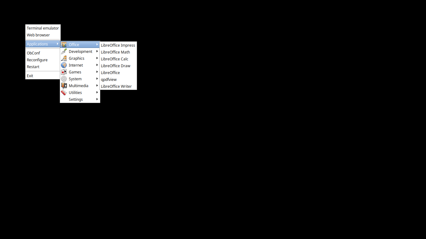 「Ubuntu 25.10 Openbox」-「デフォルトのデスクトップ・メニュー」