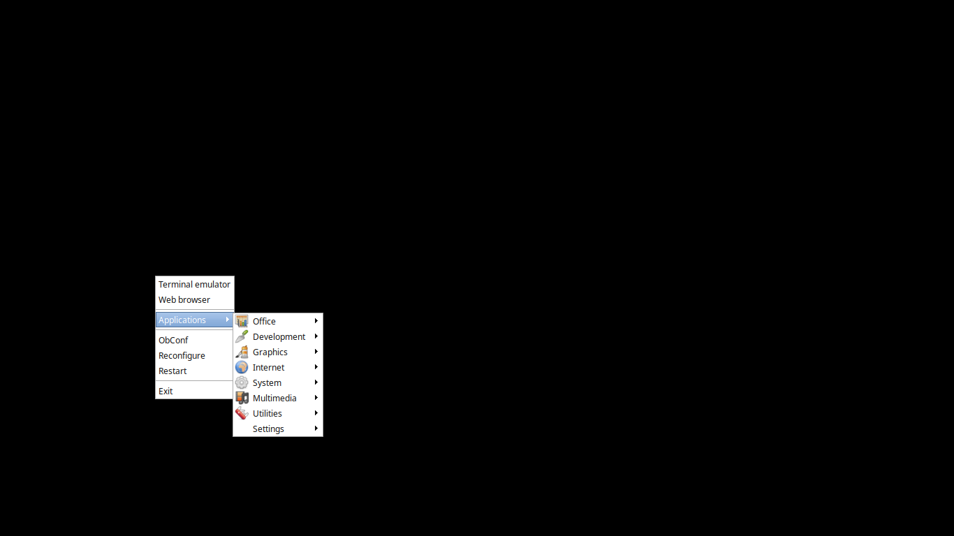 「Ubuntu 26.04 Openbox」-「デフォルトのデスクトップ・メニュー」