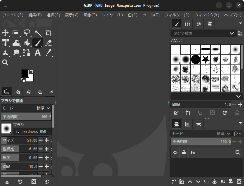 「Ubuntu Cinnamon 26.04」-「GIMP」「起動直後」