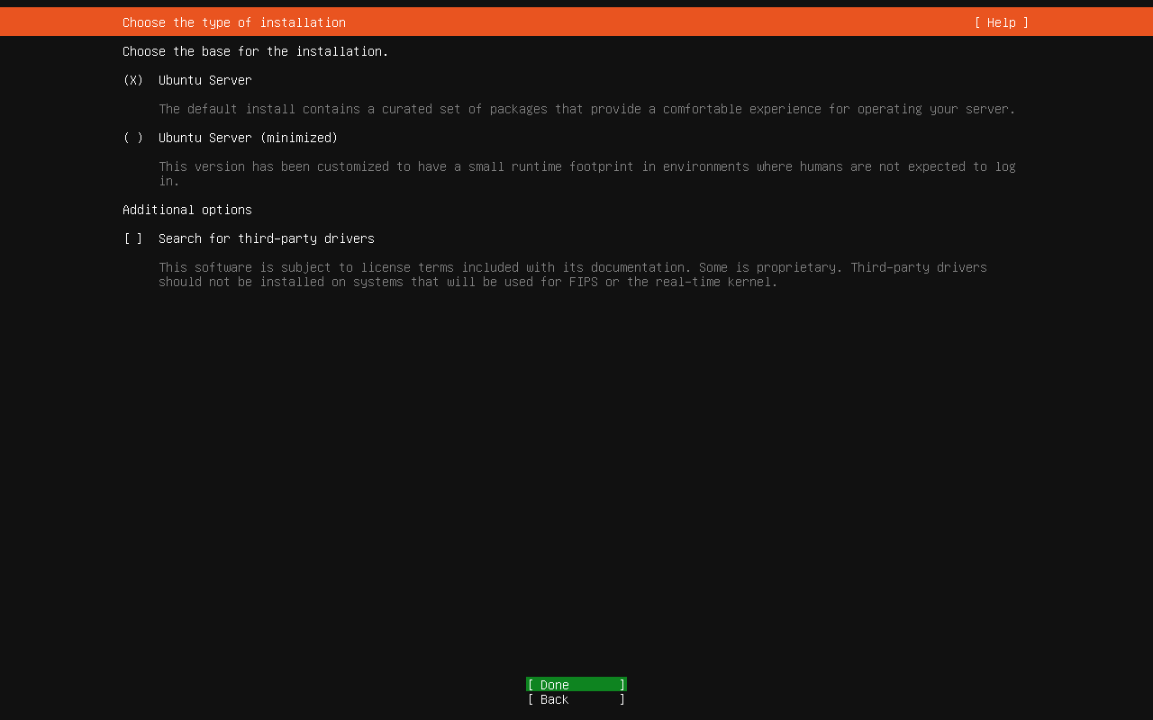「Ubuntu 26.04 Server」-「インストール」「choose the type of installation」