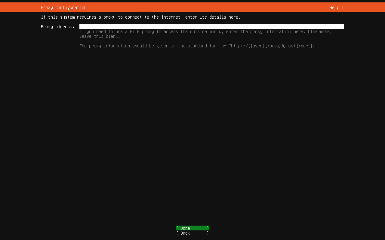 「Ubuntu 26.04 Server」-「インストール」「Proxy configuration」