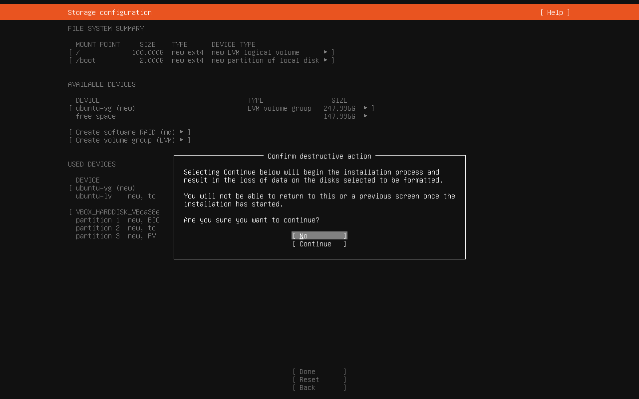 「Ubuntu 26.04 Server」-「インストール」「Confirm destructive action」