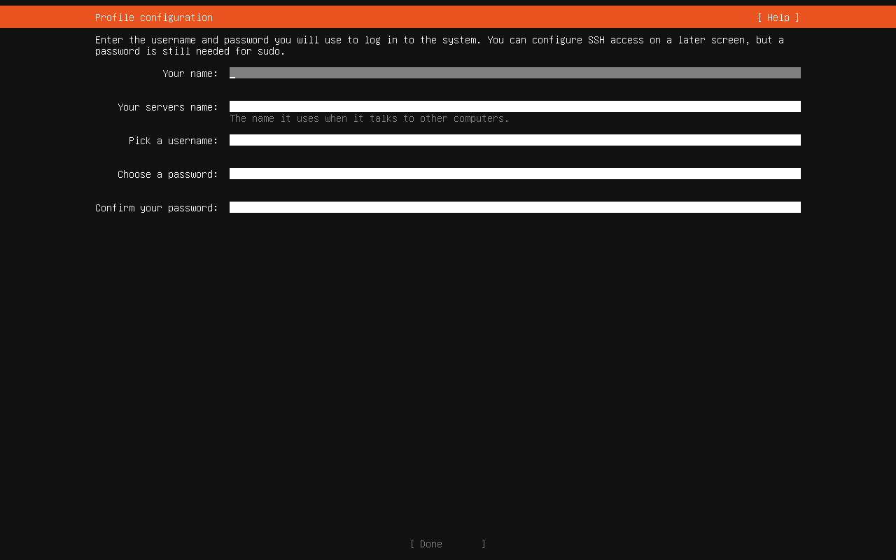 「Ubuntu 26.04 Server」-「インストール」「Profile configration」