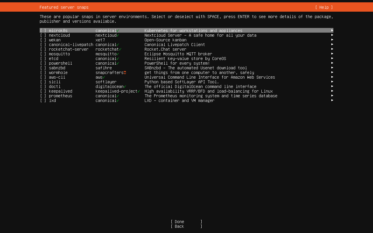 「Ubuntu 26.04 Server」-「インストール」「Featured server snaps」