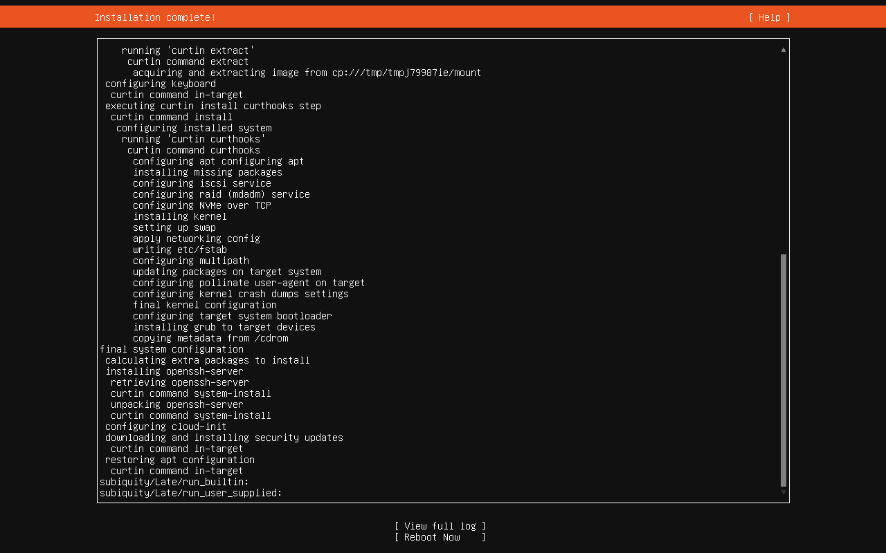 「Ubuntu 26.04 Server」-「インストール」「Installation complete！」