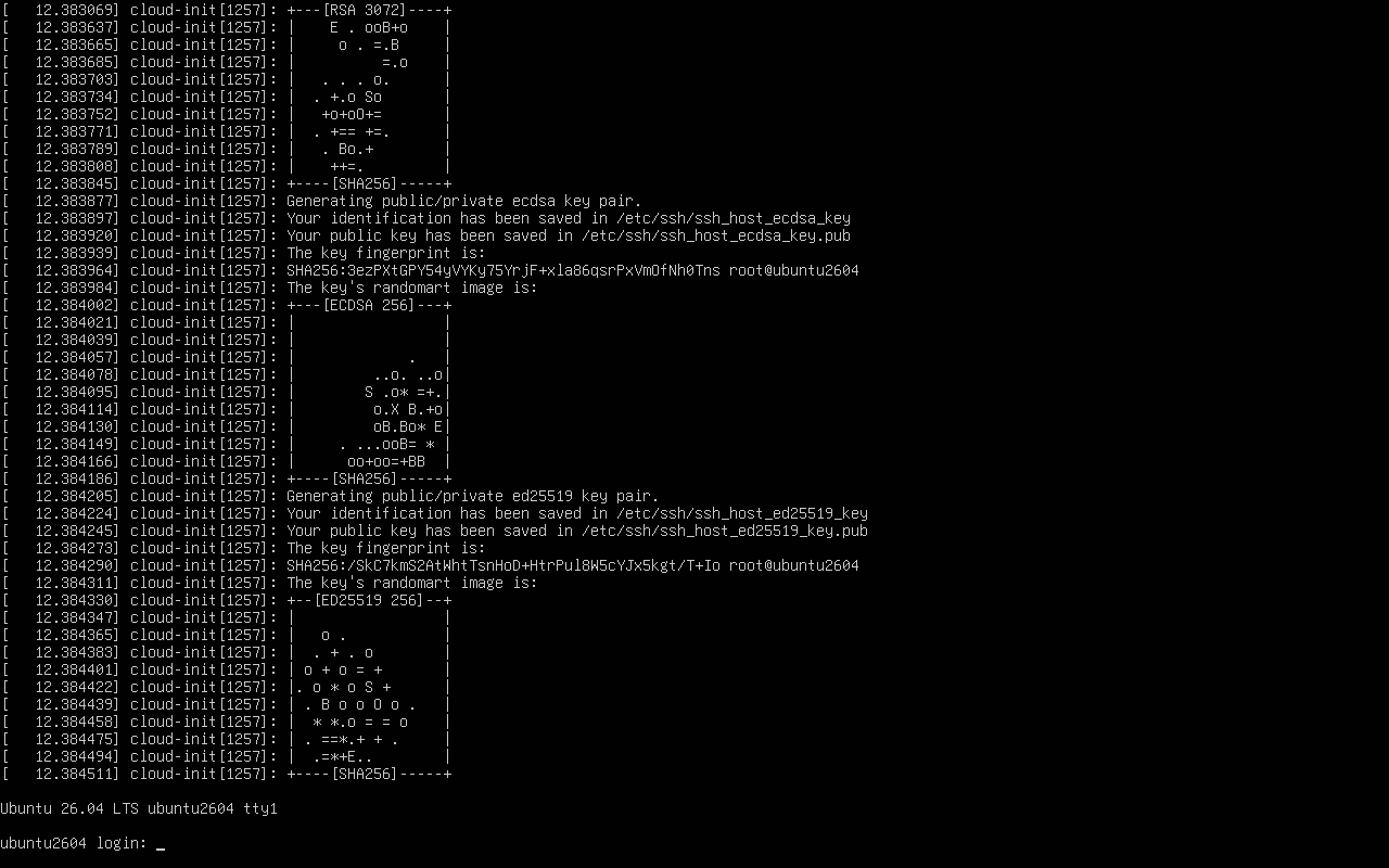 「Ubuntu 26.04 Server」-「ログイン画面」