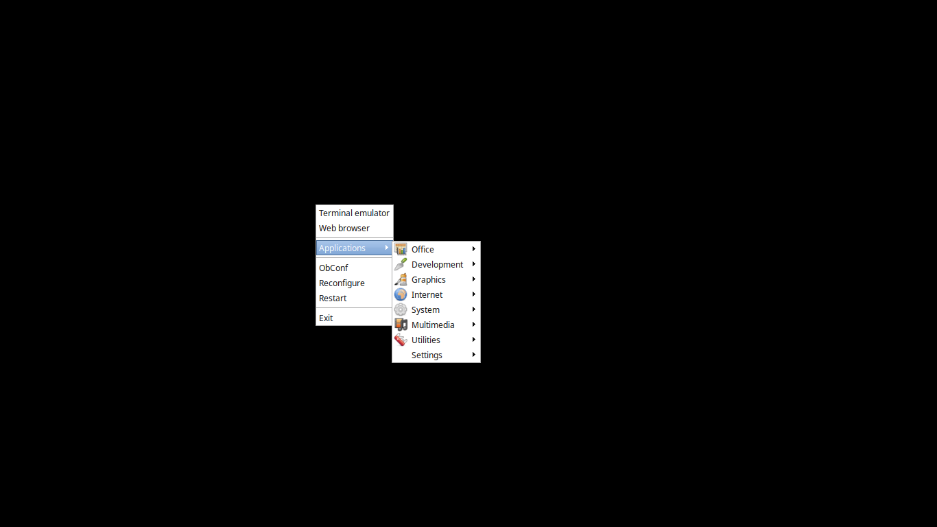 「Ubuntu 26.10 Openbox」-「デフォルトのデスクトップ・メニュー」
