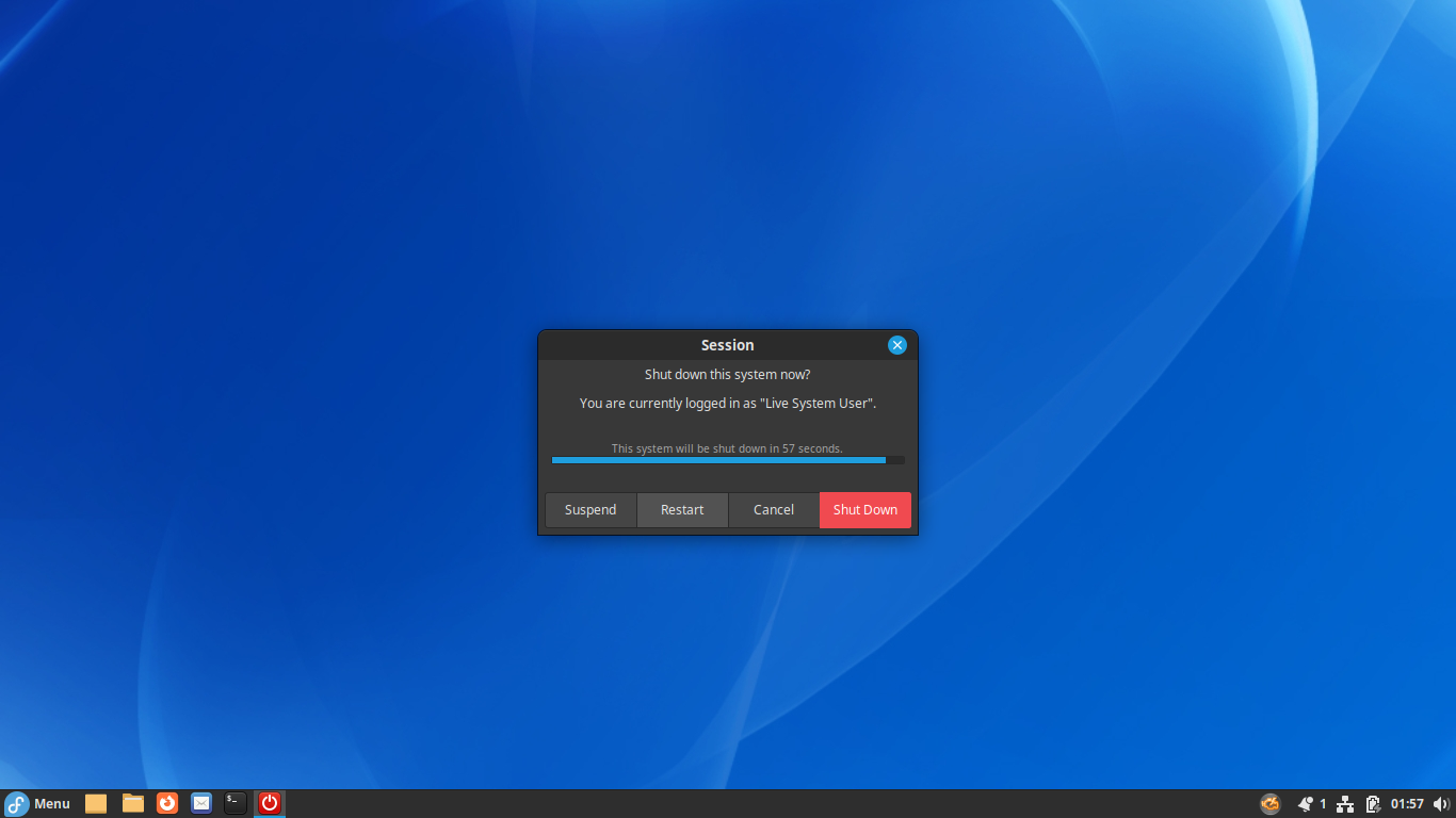 「Fedora 38 Cinnamon」-「再起動」