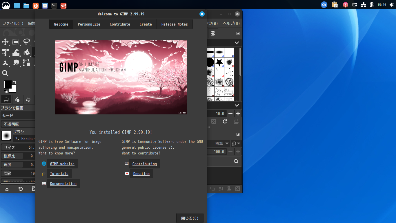 「Fedora 41 Cinnamon」-「GIMP」「Welcome」