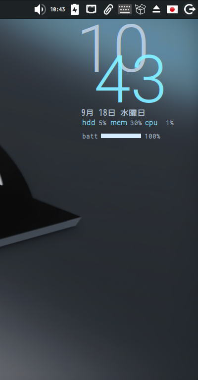 クリックでオリジナルのサイズで開きます 「MX Linux 23.4 XFCE」-「Conky」「デフォルトの表示」