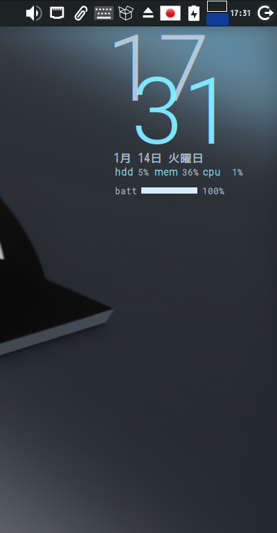 クリックでオリジナルのサイズで開きます 「MX Linux 23.5 XFCE」-「Conky」「デフォルトの表示」