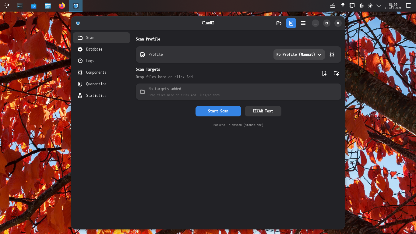 「Solus 4.9 KDE」-「ClamUI」「起動直後」