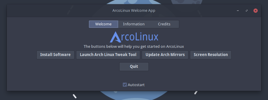 「ArcoLinux 24.07.01 MATE」-「Welcome App」