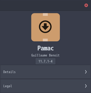 「ArcoLinux 24.07.01 Cinnamon」-「Pamac」「バージョン情報」