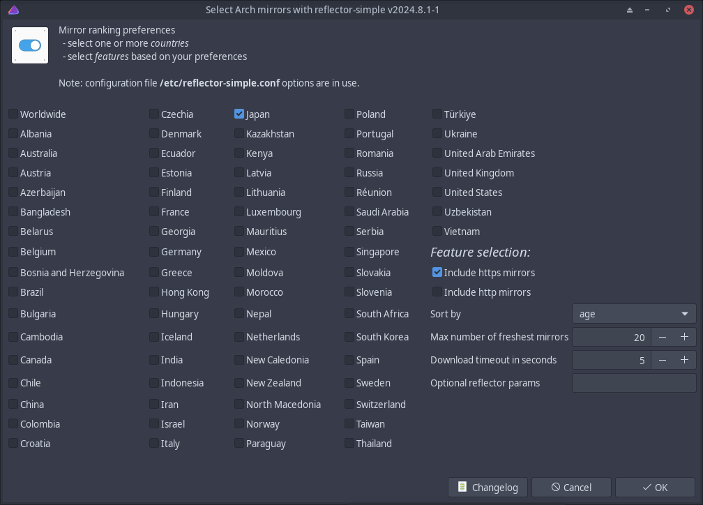 「EndeavourOS 2025.03.19」-「Update Mirrors」
