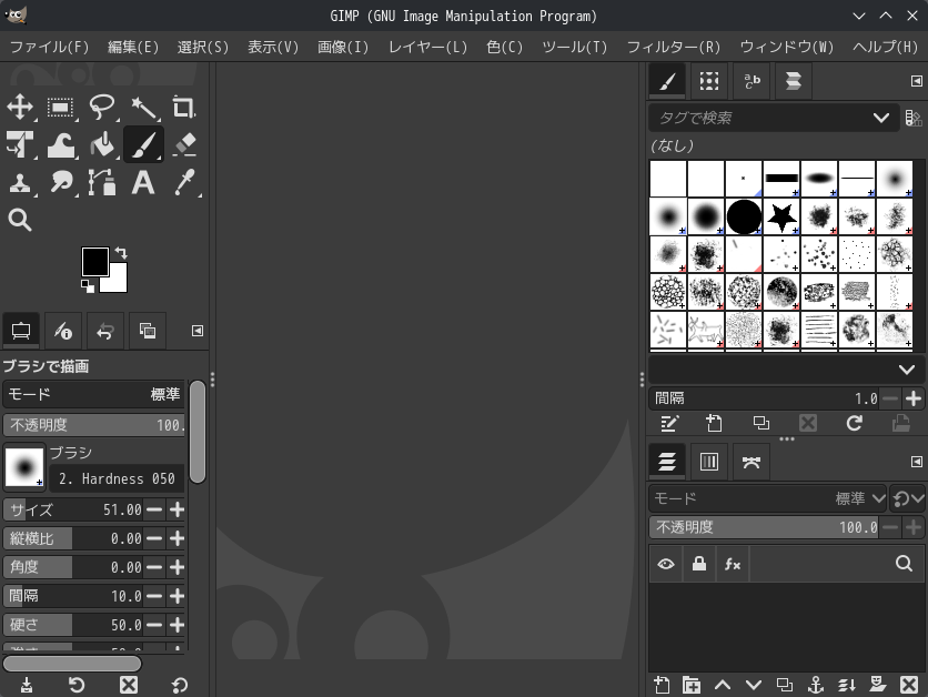 「EndeavourOS 2026.03.06 KDE」-「GIMP」「起動直後」