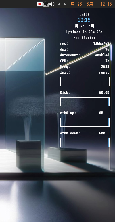 「antiX 26 Fluxbox」-「Conky」「フォント変更後」