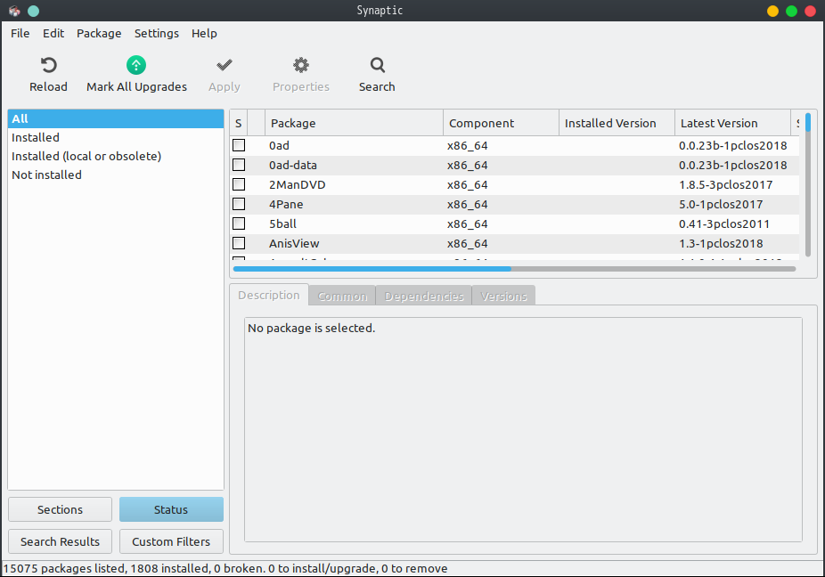 PCLinuxOS - 201903 - KDE -「パッケージインストーラ」- 起動直後