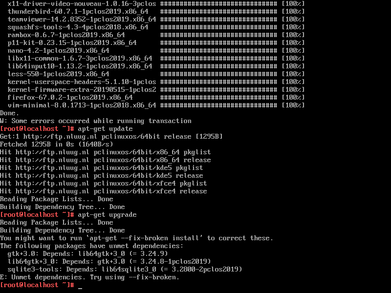 「PCLinuxOS 201906 MATE」-「apt-get upgrade」