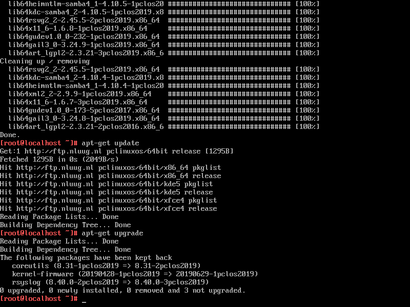 「PCLinuxOS 201906 MATE」-「apt-get upgrade」落ち着きました