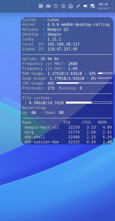 クリックでオリジナルのサイズで開きます 「deepin 23」-「Conkey」「表示」