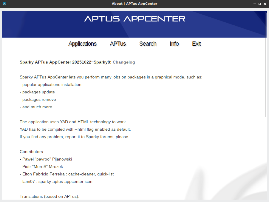 「SparkyLinux8.1LXQt」-「PTus」「バージョン情報」