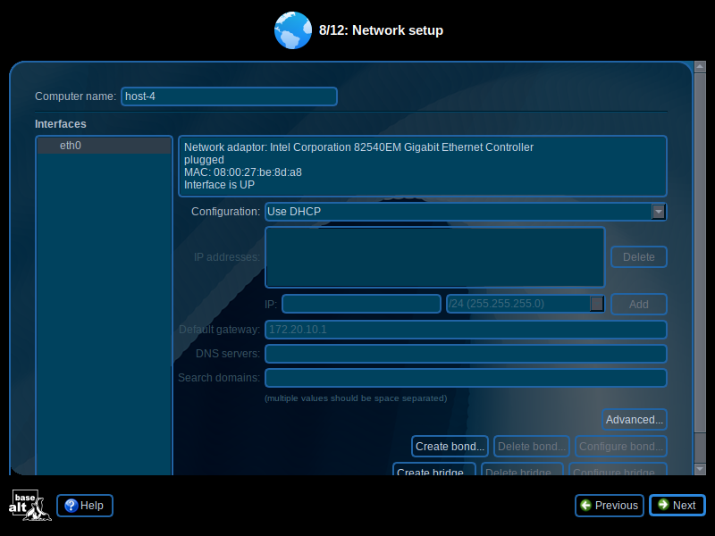 「ALT Linux  10.0」-「Network setup」