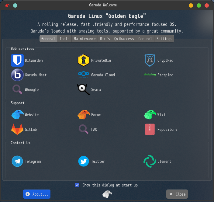 「Garuda 200831 KDE」-「Garuda Welcome」