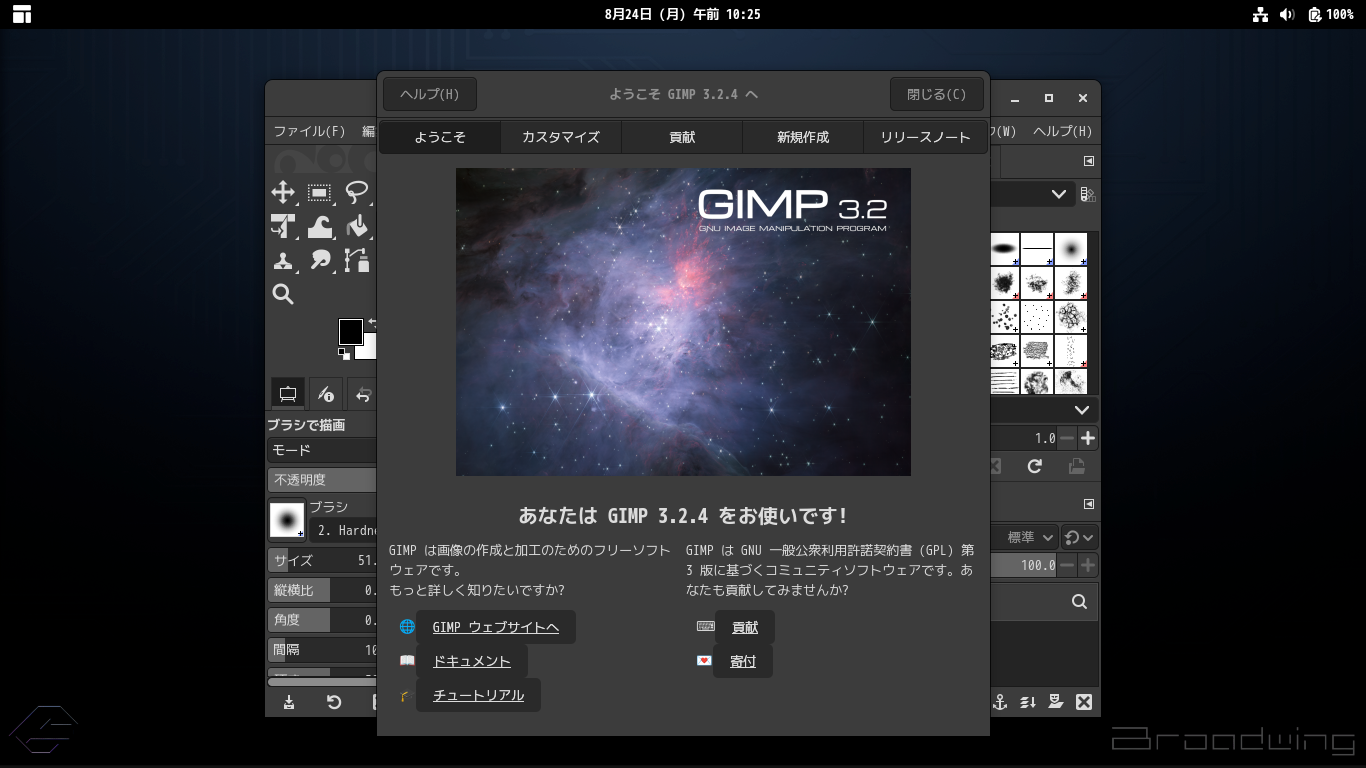 「Garuda 260819 GNOME」-「GIMP」「Welcome to GIMP」