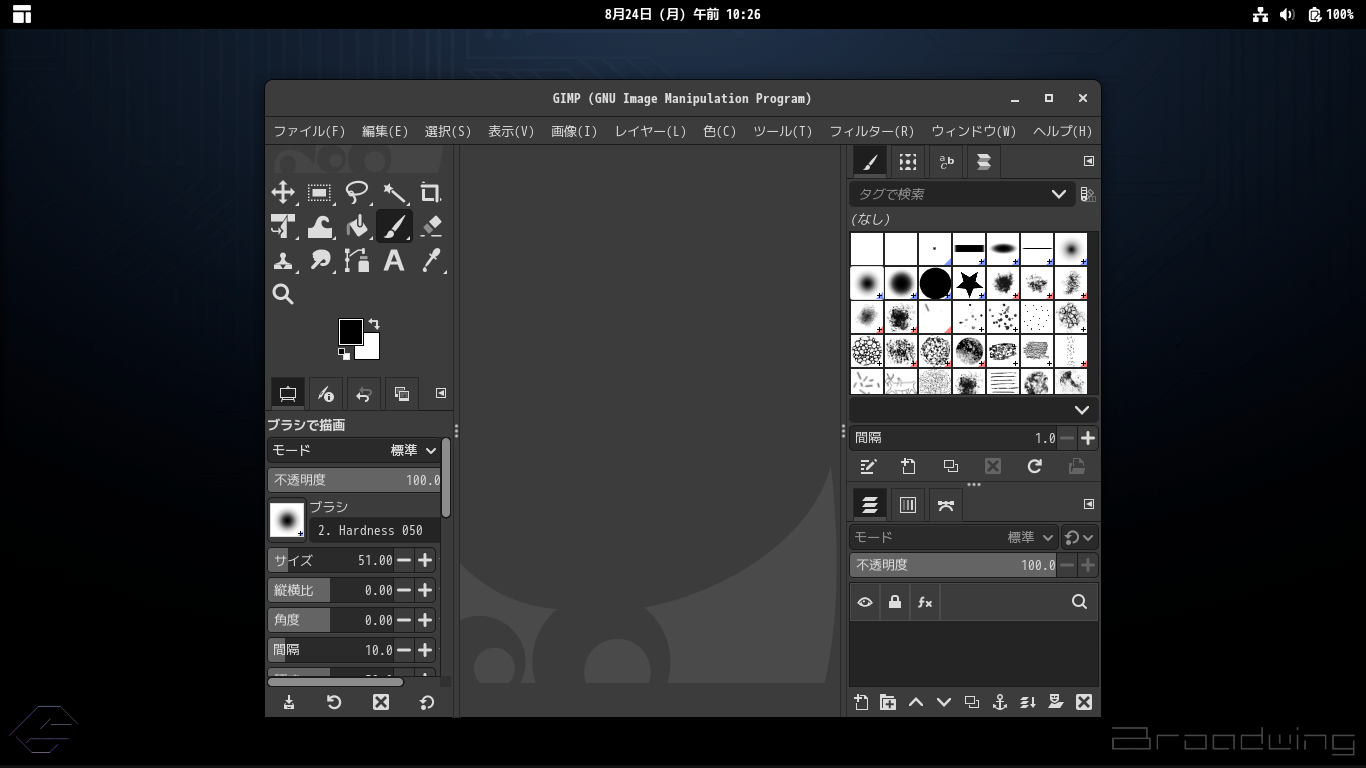「Garuda 260819 GNOME」-「GIMP」「起動直後」