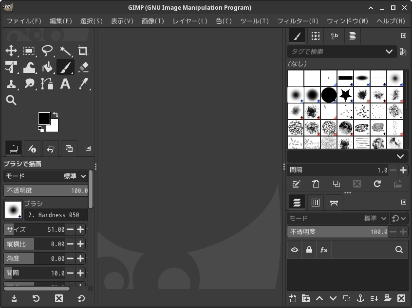 「Garuda 260819 XFCE」-「GIMP」「起動直後」