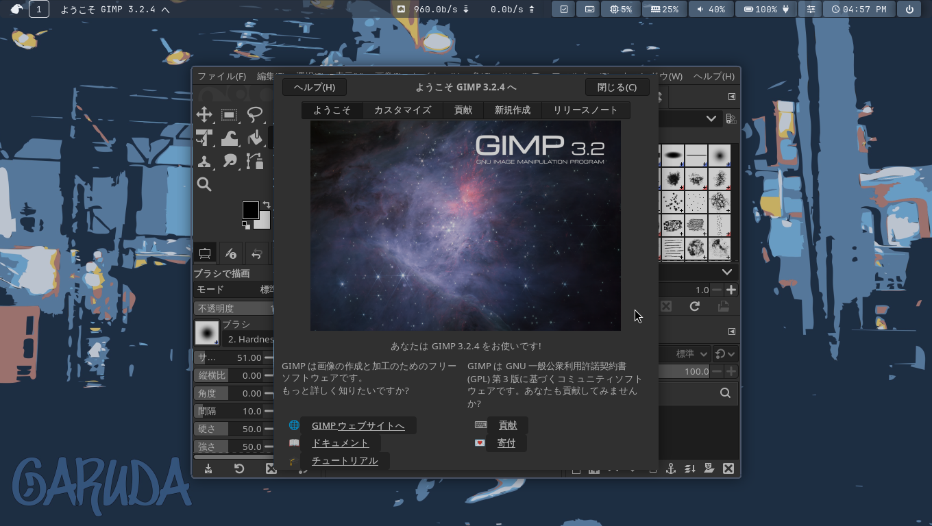 「Garuda 260819 sway」-「GIMP」「起動直後」