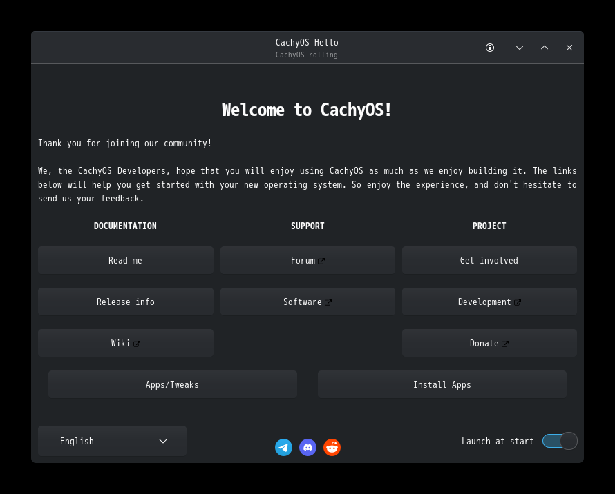 「CachyOS 250824 KDE」-「CachyOS Hello」