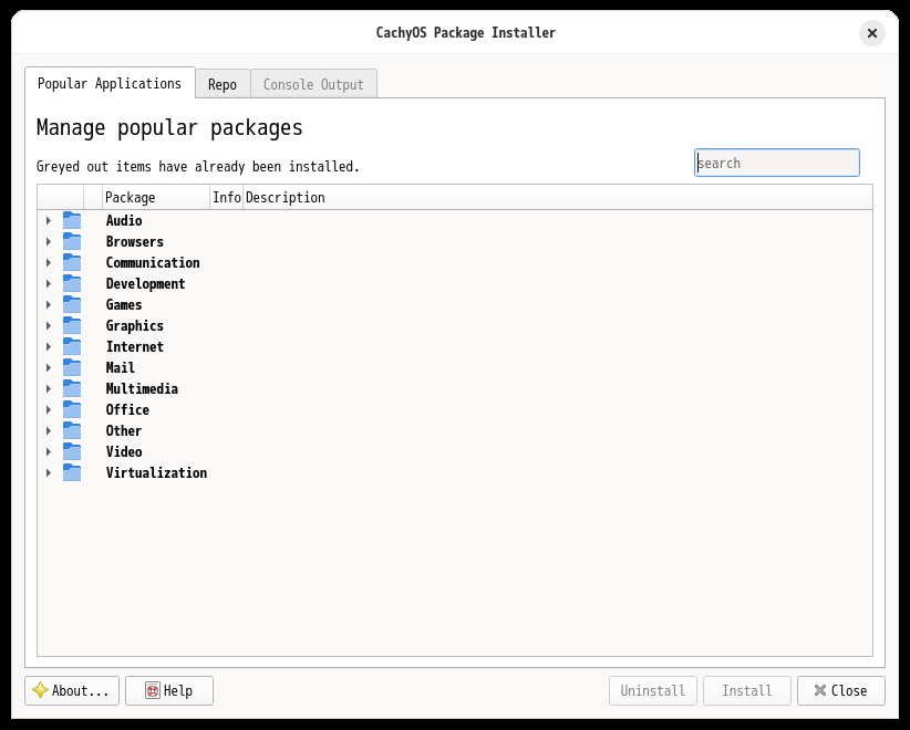 「CachyOS 250824 GNOME」-「CachyOS Package Installer」「起動直後」