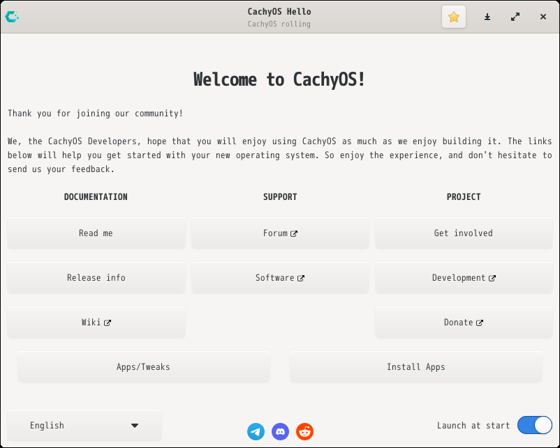 「CachyOS 250824 XFCE」-「CachyOS Hello」