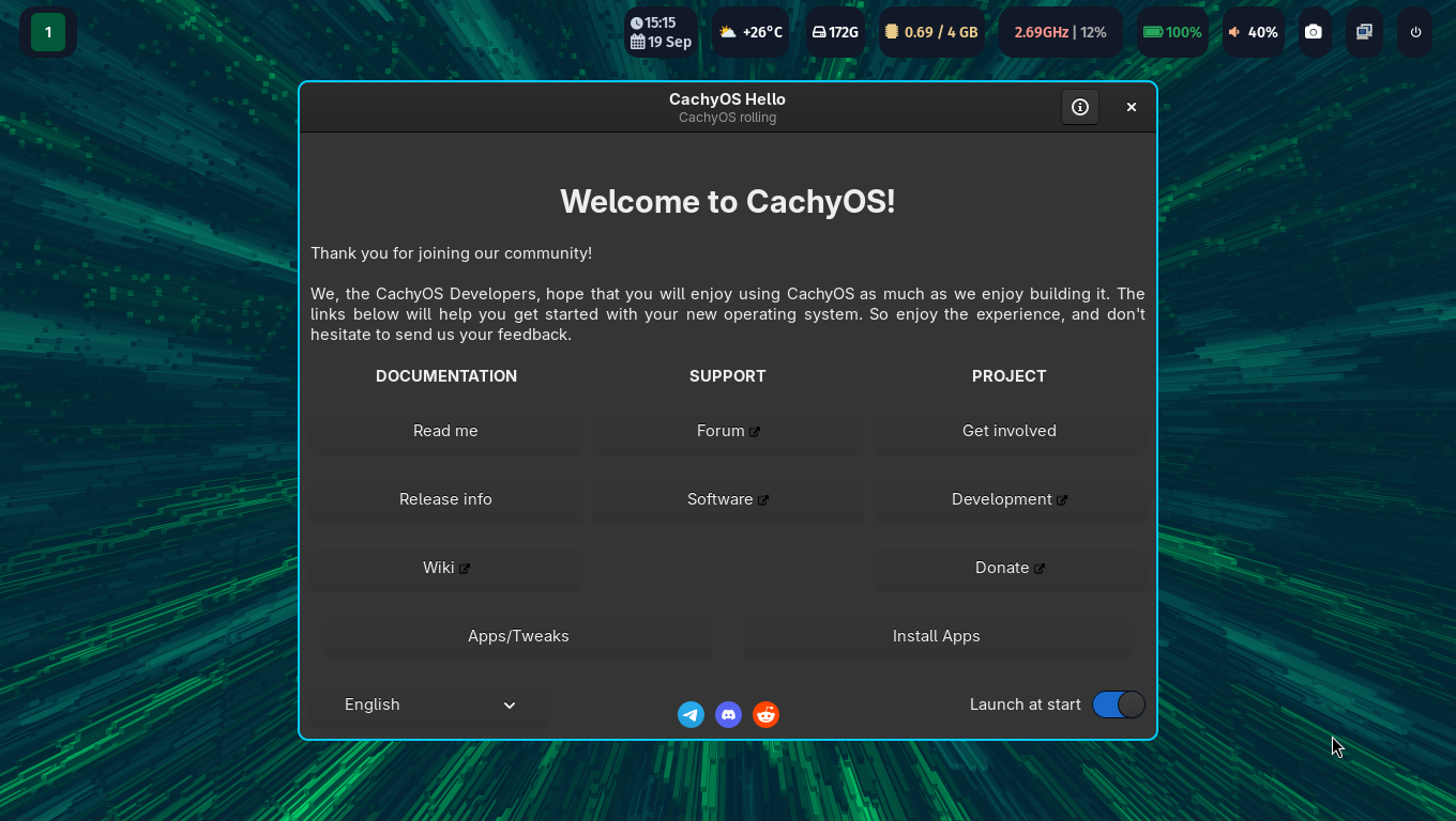 「CachyOS 250824 hyprland」-「デフォルトのデスクトップ・メニュー」
