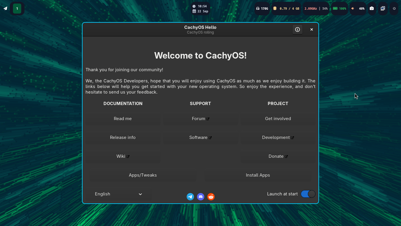 「CachyOS 250824 hyprland」-「CachyOS Hello」