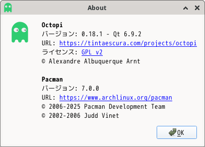「CachyOS 251129 XFCE」-「Pamac」「バージョン情報」