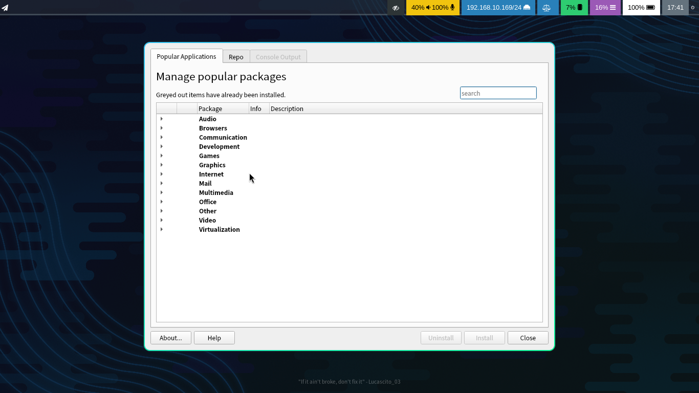 「CachyOS 251129 hyprland」-「Pamac」「起動直後」